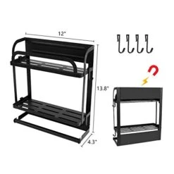 YCOCO Magnetic Spice Rack Organizer 2 Tier Refrigerator Storage Shelf With Paper Towel Holder And Removable Hooks,Magnetic Paper Towel Holder Rack,Black