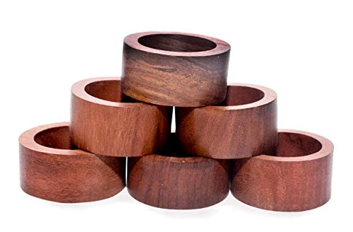 Handmade Wood Napkin Ring Set With 6 Napkin Rings - Artisan Crafted In India