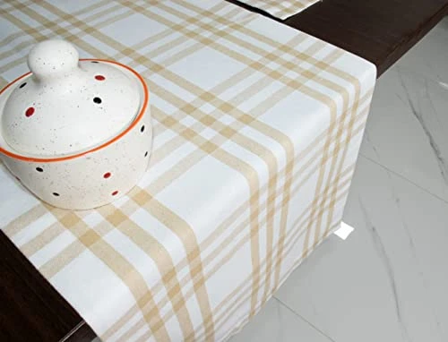 Dining Table Runner | Homestead Plaid Check Farmhouse Table Runner | For Home Decor | 100% Cotton, Long & Soft For Daily Use | 100% Machine Washable | Beige White 14 X 72 - Image 2