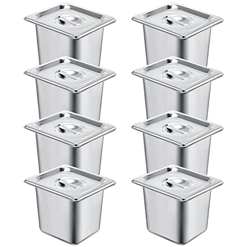 8 Pack Stainless Steam Hotel Pan 6" Deep Steam Table Pan With Lid 0.8 Mm Thick Stainless Steel Anti Jam Steam Pan Restaurant Anti Clogging Steamer For Party, Restaurant, Hotel (1/4 Size) - Image 6
