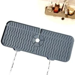 GENERIC Silicone Faucet Handle Drip Catcher Mat,Sink Draining Pad Behind Faucet, Drying Pads,Mat For Kitchen Sink, Faucet Water Drip Catcher Mat,Drying Mat Washers, (Grey) (kuansihuishe)