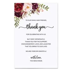 Thank You Placecards For Wedding (Set Of 50) Large 4" X 6" Table Place Setting Cards - Made In USA - Watercolor Red Roses Floral On White