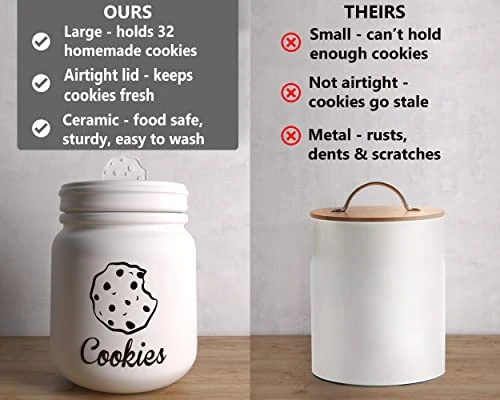 Airtight Cookie Jar - 6"W X 8"H Matte White Ceramic Cookie Jars For Kitchen Counter - Large Cookie Jar With Airtight Lids - Farmhouse Cookie Jar Airtight Lid - Big Cookie Containers With Lids Airtight - Image 4