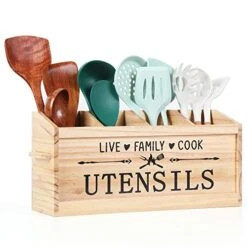 Utensil Holder, Extra Large Kitchen Utensil Holder For Countertop, Wood Utensil Holder With Handle, Kitchen Utensil Organizer Cooking Tools Storage (Utensil Not Included)