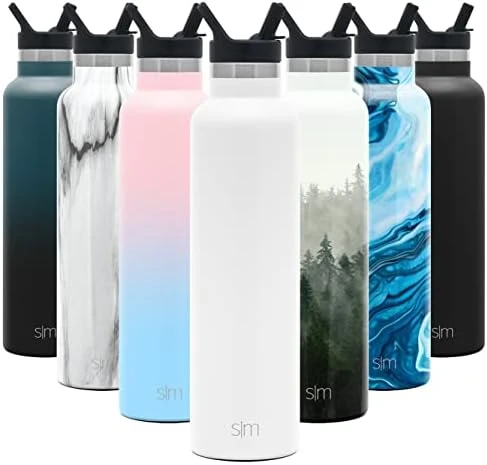 Water Bottle With Narrow Mouth Straw Lid Metal Thermos Vacuum Insulated Stainless Steel L Reusable Leak Proof BPA-Free Flask | Ascent Collection | 24oz, Almond Birch - Image 12