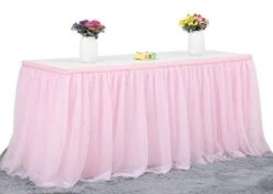 Pink Table Skirt Birthday Party Tulle Table Skirt Baby Shower Round And Rectangle Tutu Table Decoration Table Cloth For Girl Gender Reveal Wedding(L6(ft), H30in)