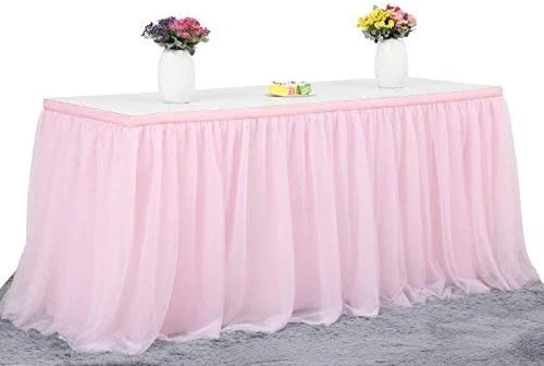 Pink Table Skirt Birthday Party Tulle Table Skirt Baby Shower Round And Rectangle Tutu Table Decoration Table Cloth For Girl Gender Reveal Wedding(L6(ft), H30in) - Image 13