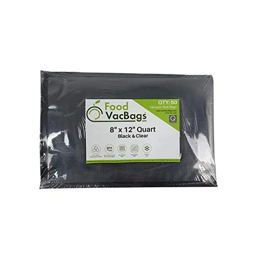50 Quart 8" X 12" FoodVacBags Black Back Clear Front Vacuum Seal Bag Pouch, Pre-cut, Foodsaver Compatible, Perfect For Display