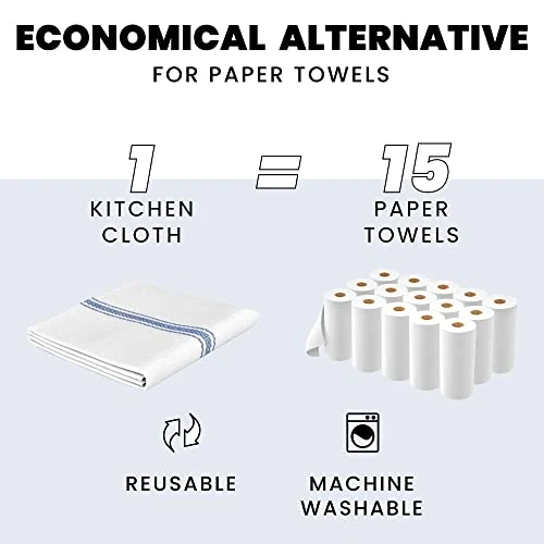 Classic Kitchen Towels - 15 Pack - 14" X 25" - 100% Natural Cotton Kitchen Dish Towels - Reusable Cleaning Cloths - Blue Tea Towels - Super Absorbent - Machine Washable Hand Towels - Image 4