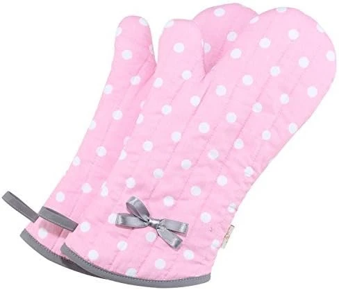 Kitchen Oven Mitts For Kids, Heat Resistant Cotton Oven Gloves Set Of 2 For Cooking Baking, Kitchen Gloves For Farmhouse Restaurant, Polka Dots Pink - Image 6