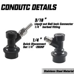 PERA 2 Pair Ball Lock MFL Beer Keg Disconnect Set With Swivel Nuts (2) 5/16 Gas, 1/4 Liquid Barbed