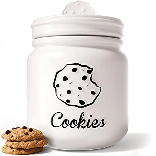 Airtight Cookie Jar - 6"W X 8"H Matte White Ceramic Cookie Jars For Kitchen Counter - Large Cookie Jar With Airtight Lids - Farmhouse Cookie Jar Airtight Lid - Big Cookie Containers With Lids Airtight