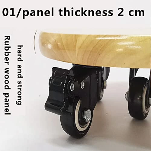 XSSS-ZC Log Color Solid Wood Removable Tray, Fish Tank With Wheel Bottom Support, Flower Pot Round Base, Universal Wheel Stool,Diameter: 25cm - Image 4