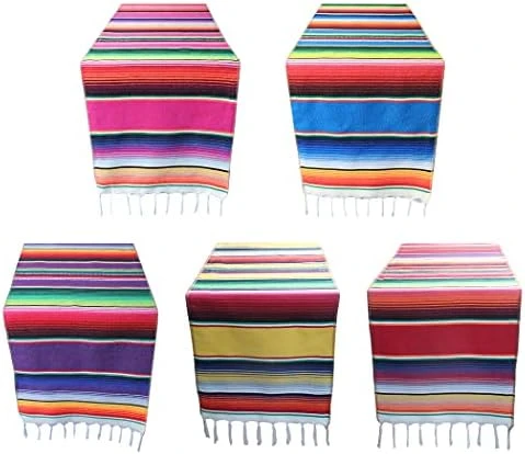 Mexican Serape Table Runner For Mexican Theme Party, Cinco De Mayo Fiesta Party, Day Of Death Decorations, Falsa Classic Striped Fringe Pattern Cotton Blanket, Purple,14x84 Inches - Image 6