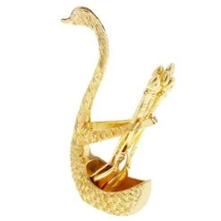 YIJU 6 Pieces Kitchen Utensil Spoons Set With Stainless Steel Swan Holder Rack , Gold, 15.5x8x5cm