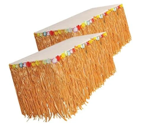 Kicko Luau Hawaiian Grass Table Skirt - 2 Pack - 9 Feet X 29 Inch - Real Hawaiian Island Party Decorations With Hibiscus Flowers, For Kids And Adult Birthdays, Polynesian Themed Events
