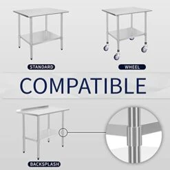 Galvanized Under Shelf For 24" X 36" Worktable, Adjustable Lower Shelf For Commercial Worktable For Restaurant, Home And Hotel