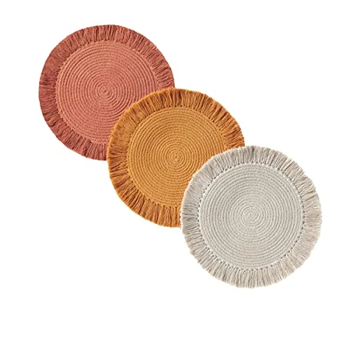 Pot Holders For Kitchen, Hot Pads Or Trivets For Hot Dishes Pots And Pans, Stylish Mats For Wooden Table Or Modern Farmhouse Kitchen Decor, Set Of 3, 100% Cotton, 8.5 Inches, Belle Rust