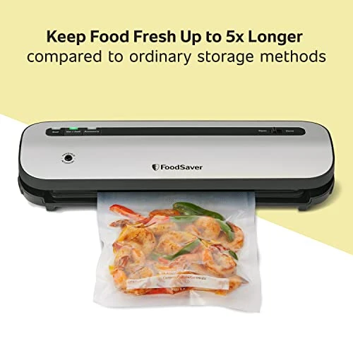 FoodSaver Space-Saving Vacuum Sealer With Bags And Roll, Silver & FoodSaver Vacuum Sealer Bags For Airtight Food Storage And Sous Vide, 1 Quart Precut Bags (44 Count) - Image 3
