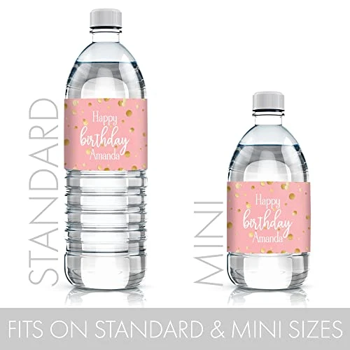 Personalized Pink And Gold Birthday Water Bottle Labels - 24 Stickers - Image 2