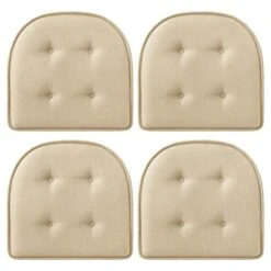U-Shaped Chair Cushions For Dining Chairs 4 Pack, Memory Foam Chair Pads With Tufted Design And Non-Slip Backing, 17" X 16", Khaki
