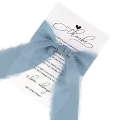 Oris Home Wedding Thank You Place Setting Cards With Dusty Blue Chiffon Ribbons, 4x6 Print To Add To Your Table Centerpieces And Wedding Decorations — Pack Of 50