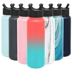 Ummit Insulated Water Bottle With Straw Lid Reusable Wide Mouth Stainless Steel Flask Thermos, 40oz (1.2L), Ombre: Havana
