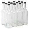 North Mountain Supply - W5CTCL-BKP 750ml Clear Glass Bordeaux Wine Bottle Flat-Bottomed Screw-Top Finish - With 28mm Black Plastic Lids - Case Of 12