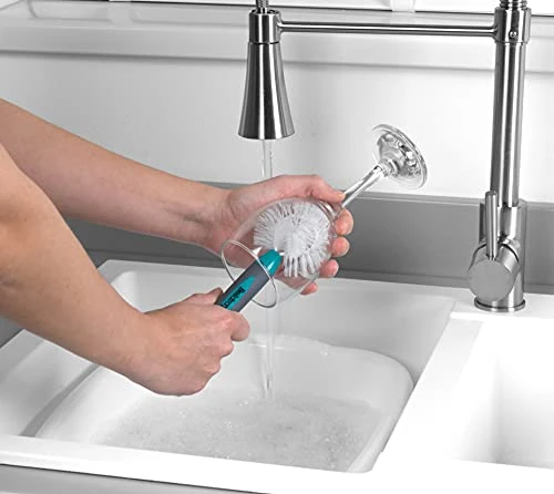 LA082770EU7 Bottle Pack Of 3 Flexible Brush Head Non-Slip Handle Soft Bristles Turquoise/White, 3 Pack - Image 4