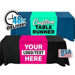 GENERIC Custom Table Runner Cover With Logo Text Personalized Customizable For Business Vendor Trade Show Shop (36x72)
