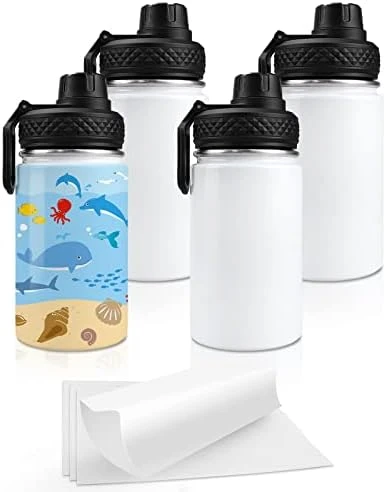 Kids Sublimation Sports Water Bottle Blanks,12oz Bulk Tumbler Stainless Steel Double Wall Insulated Theroms Vacuum Flask With Shrink Wrap Film And Portable Handle(4 Pack) - Image 6