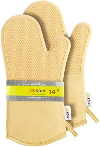 Durable Thick Oven Mitts Black, JEEKOIN Silicone Oven Gloves 14 Inch Heat Resistant 581 F With Soft Cotton Lining, Waterproof Oven Mitt Flexible Grip For Kitchen Cooking Baking, BPA Free, 1 Pair - Image 12
