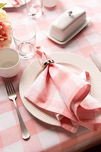 Buffalo Check Collection, Classic Farmhouse Tablecloth, Tablecloth, 52x52, Pink & White - Image 3