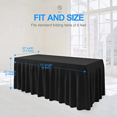 Table Skirt For Rectangle Tables 6ft, Black Spandex Tablecloth Cover For Banquet Wedding Birthday Party - Image 3