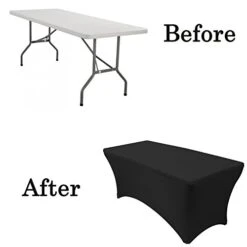 - 6 Ft Rectangular Fitted Spandex Tablecloths Party Folding Table Cover Elastic Tablecloth - Black, Stretchy Spandex Table Covers