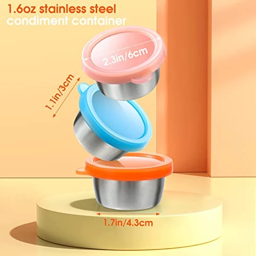 Salad Dressing Container To Go, 6x1.6 Oz Small Containers With Lids, Fits In Bento Box For Lunch, Stainless Steel Condiment Cup, Premium Silicone, Easy Open, Leakproof Dipping Sauce Containers - Image 2