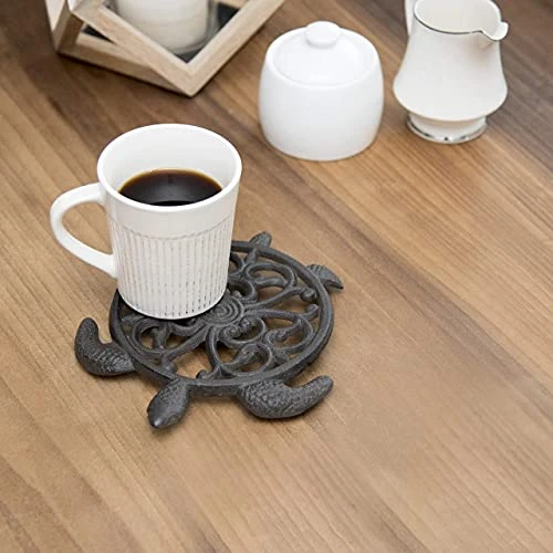 Gasaré, Cast Iron Trivet For Hot Dishes, Pots And Pans, Metal Trivet, Sea Turtle Design, Cast Iron, Rubber Feet Caps, Ring Hanger, 8 ½ X 7 Inches, Brown Finish, 1 Unit - Image 5