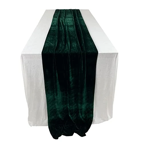 Uxurious Velvet Table Runner, 10ft Wedding Reception Decorations, 20x120inch Soft Velvet Fabric, Table Linen Overlay, Wedding Table Runners(Emerald Green, 20X120inch) - Image 3
