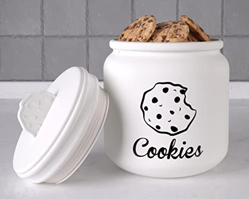 Airtight Cookie Jar - 6"W X 8"H Matte White Ceramic Cookie Jars For Kitchen Counter - Large Cookie Jar With Airtight Lids - Farmhouse Cookie Jar Airtight Lid - Big Cookie Containers With Lids Airtight - Image 3