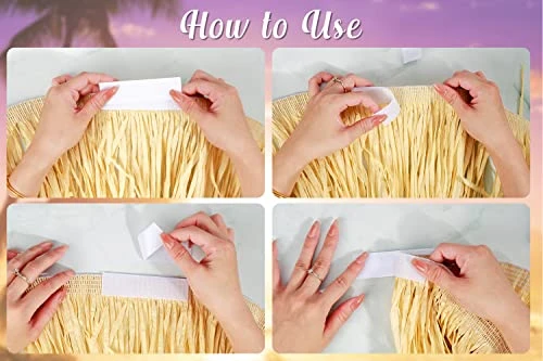 Ayfjovs Hawaiian Grass Table Skirt, 157 X 11.8 Inch Luau Grass Raffia Fringe Banner With 10 Pieces Hook Loop Strips With Adhesive for Luau Party Decorations, Tiki Bar, Beach Decorations - Image 3