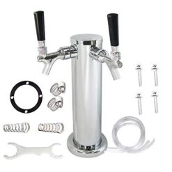 Draft Beer Tower Faucet Dispenser - LUCKEG Brand Double Beer Tap, Stainless Steel 3" Diameter Beer Tower, Beer Line And Beer Tower Assemble Accessory For Home Brewing