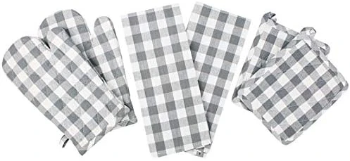 High End Home 6 Piece Kitchen Linen Sets - Farmhouse Kitchen Towels, Oven Mitts And Pot Holders Sets, Grey - Image 9