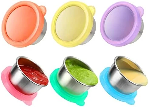 Salad Dressing Container To Go, 6x1.6 Oz Small Containers With Lids, Fits In Bento Box For Lunch, Stainless Steel Condiment Cup, Premium Silicone, Easy Open, Leakproof Dipping Sauce Containers - Image 5