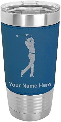20oz Vacuum Insulated Tumbler Mug, Golfer Golfing, Personalized Engraving Included (Faux Leather, Rustic) - Image 8