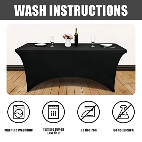 6ft Stretch Table Cloth Spandex Table Cover Tight Fitted For 6ft Rectangular Tables Black Washable Tablecloths For Party, Wedding, Banquet, Outdoor (Black, 6 Ft) - Image 3