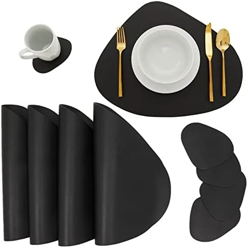 Faux Leather Placemats Set Of 4, Table Mats With 4 Wedge CoastersĀ for Kitchen Dinning Tables (Black, 8 Pieces) - Image 5