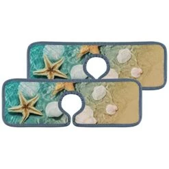 Kitchen Bathroom Sink Faucet Mat Beach Shell Splash Guard Water Tap Countertop Sink 2 Pack Absorbent Cleaning Cloth Pads Mat Protector RV Water Stains Proof
