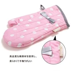 Kitchen Oven Mitts For Kids, Heat Resistant Cotton Oven Gloves Set Of 2 For Cooking Baking, Kitchen Gloves For Farmhouse Restaurant, Polka Dots Pink
