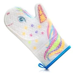 Litter Magic Unicorn Silicone Oven Mitt - Funny Oven Mitts - Heat Resistant Kitchen Glove, Soft Silicone, Quilted Fabric Lining