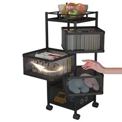 4-Tier Kitchen Removable Storage Cart, Rotatable Fruit And Vegetable Basket Storage Rack, Space Saving Metal Black Shelf For Bathroom(Size:27×27×78.5cm,Color:A)